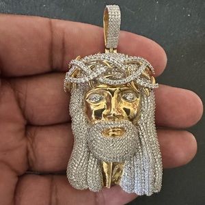 4 karat CZ, pavé set Jesus piece 18k yellow gold over sterling silver